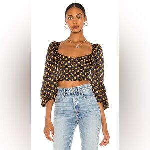FOR LOVE & LEMONS Lark Blouse Black Ginger Crop Puff Sleeves Size Medium